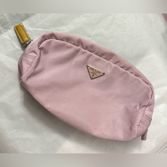 Prada AUTHENTIC Tessuto Nylon Baby Pink Logo Triangle Pouch Cosmetic Makeup Bag - Picture 6 of 16